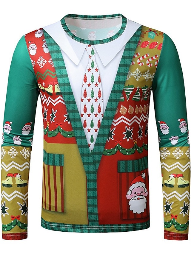  Jul Herr Grafisk Julmönster T-shirt Långärmad T-shirt 3D-tryck Rund hals Skjorta Mode Designer Ledigt Utomhussport Helgdag Utekväll Rubinrött Vinröd Himmelsblå Vår & Höst Kläder S M L XL 2XL 3XL 4XL