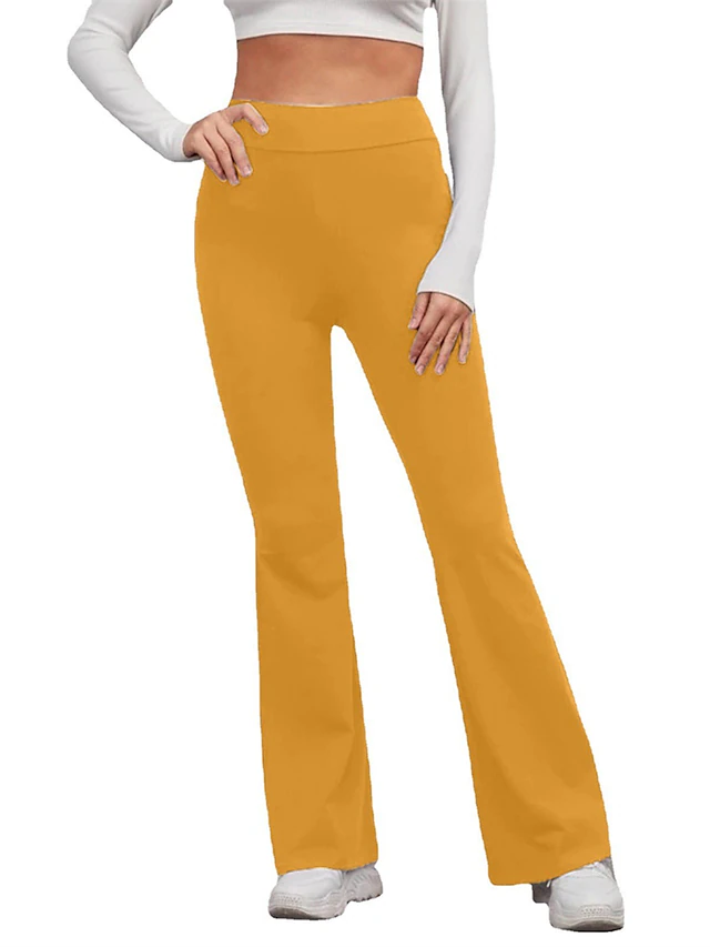 Women's Flare Leggings Fashion Streetwear Simple Full Length High Waist Solid Color High Cut Comfort Breathable Comfortable Micro-elastic Outdoor Vacation Yoga off white Black Yellow Red Fall Winter 7