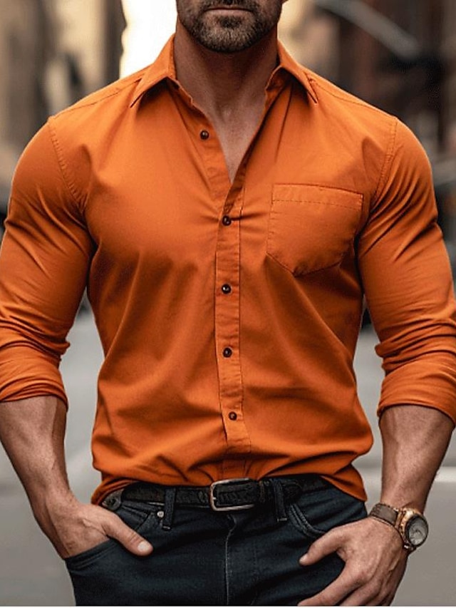  Per uomo Camicia Camicia con bottoni Maglietta informale Nero Bianco Rosa Blu Arancione Manica lunga Liscio Bavero Giornaliero Da mare Tasca frontale Abbigliamento Di tendenza Informale Comodo