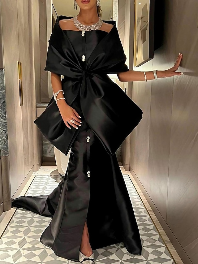  Syrena Suknia wieczorowa Elegancja Sukienka Formalny Tren w stylu sądowym Rękaw 1/2 Z odsłoniętymi ramionami Satyna z Kokardki Rozcięciem 2024