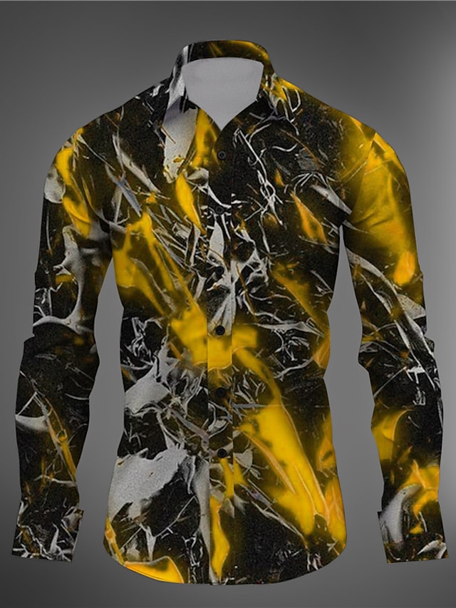  3D Print Abstract Voor heren Overhemd Alledaagse kleding Uitgaan Weekend Herfst winter Strijkijzer Lange mouw Geel, Rood, blauw S, M, L 4-way stretchstof Overhemd