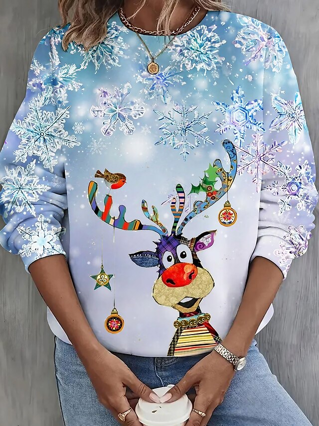 Christmas Sweatshirt Women's Sweatshirt Pullover Reindeer Snowflake