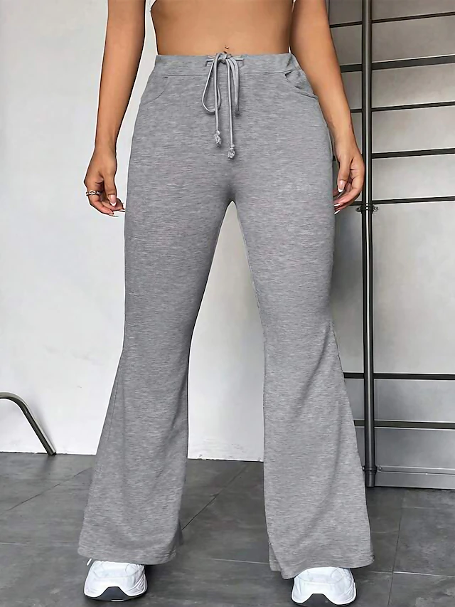 Women's Flare Sweatpants Active Fashion Streetwear Full Length High Waist Plain Pocket Breathability Soft Comfortable Micro-elastic Outdoor Street Daily Grey Black Fall Winter Regular Fit 9