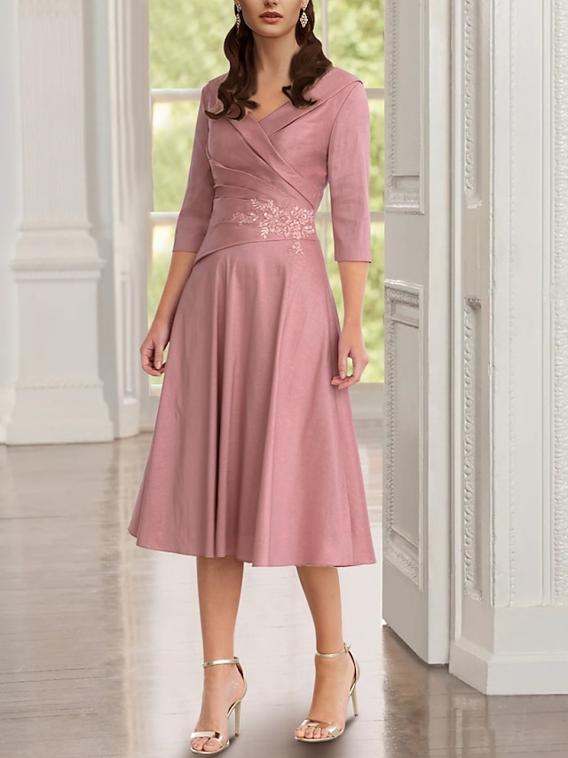 ALine Mother of the Bride Dress Wedding Guest Elegant Petite V Neck