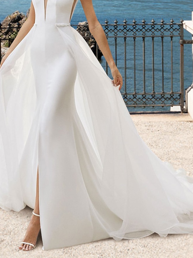  proste suknie ślubne linia a oddziela oddziela tren dworski organza spódnice suknie ślubne w jednolitym kolorze 2024