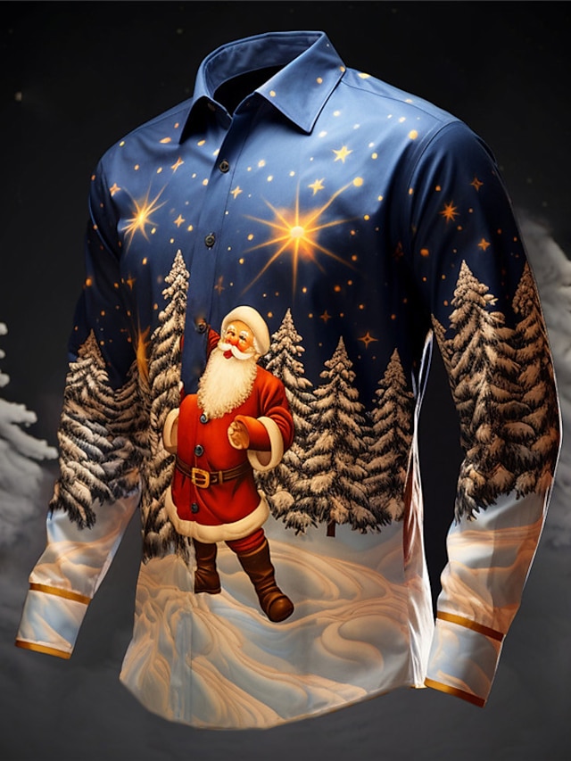  Kerstman boom casual herenoverhemd voor dagelijks gebruik tijdens de herfst& winter turndown shirt met lange mouwen grijs+paars, geel, rood s, m, l 4-way stretchstof overhemd