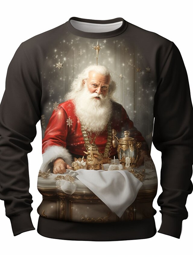Sweat-shirt De Noël Moche Rigolo Pour Homme - Impression 3D Père Noël, Col Rond, Coupe Décontractée