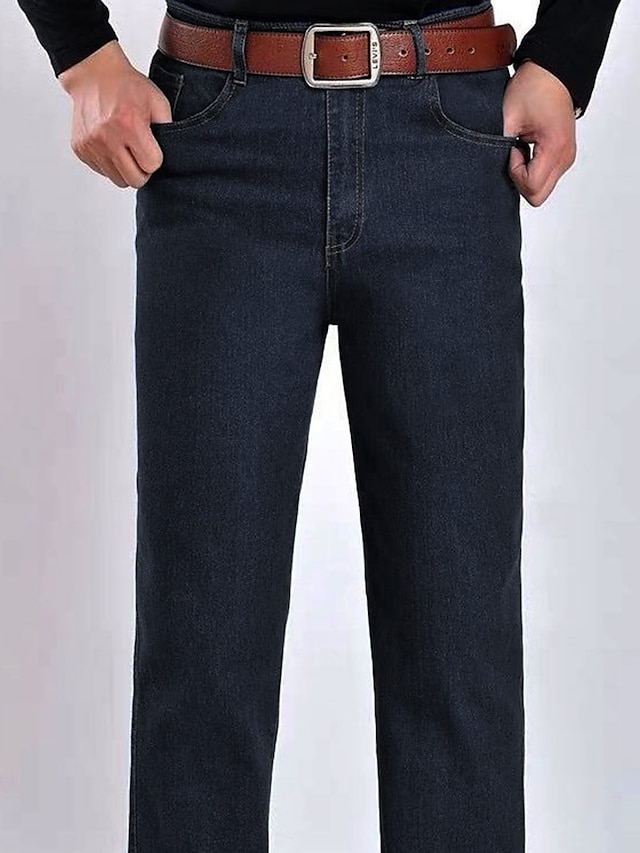  Homens Jeans Calças Calças jeans Bolsos Tecido Conforto Respirável Ao ar livre Diário Para Noite Misto de Algodão Moda Casual Preto Azul