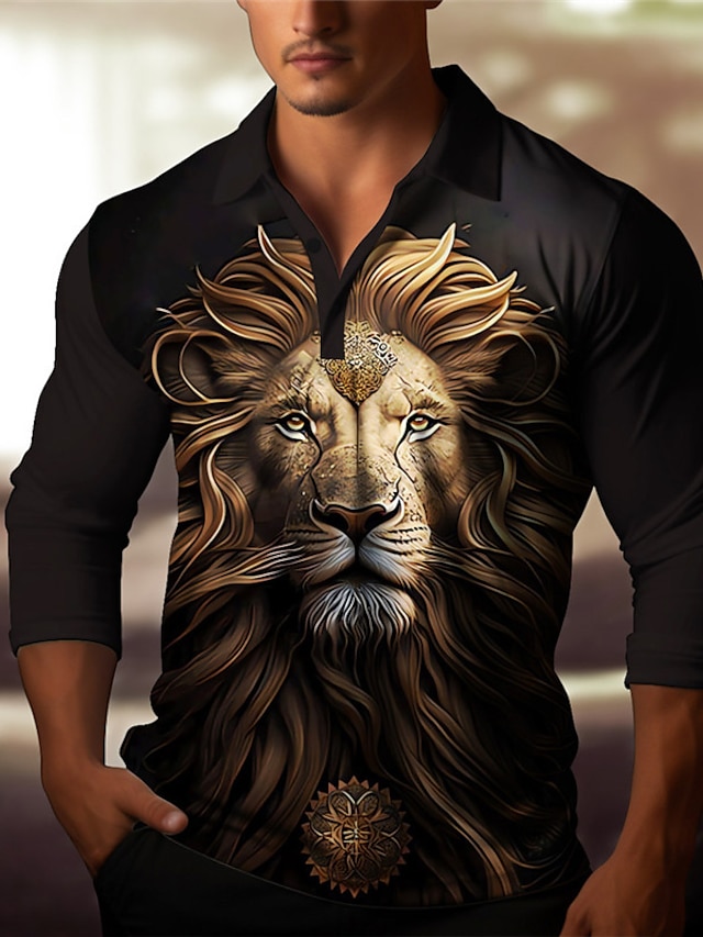 Lion Relief Pattern Men's Abstract Print 3D Outdoor Casual Daily ...
