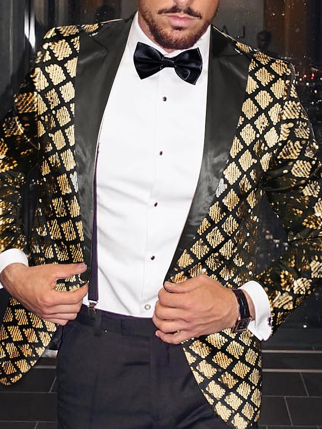  herremote disco paljett blazer jakke geometrisk blazer vanlig plus size enkeltspent enknapps svart gull sølv kongeblå 2024