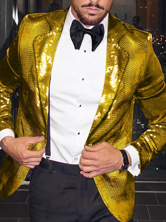  Herrenmode Disco-Blazer mit Pailletten, Muster, Blazer in Übergröße, reguläre Passform, einreihig, Ein-Knopf, Schwarz, Silber, Rot, Lila, 2024