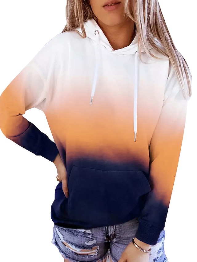  Damen Farbblock Aktiv Sportbekleidung Langarm Mit Kapuze Normale Oberteile Casual Sport Kordelzug Bedruckt Vordertasche Gelb Rote Purpur Orange Herbst Winter