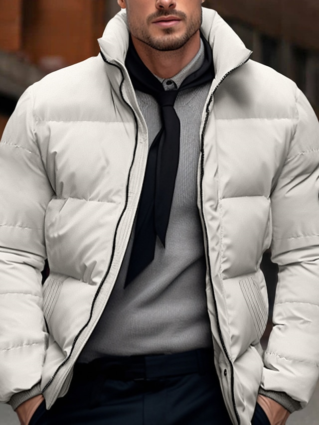  Men's Winter Coat Winter Jacket Puffer Jacket Zipper Pocket Polyster Pocket Outdoor Date Casual Daily Regular Fashion Casual Thermal Warm Windproof Winter Plain Black White Red Green Puffer Jacket