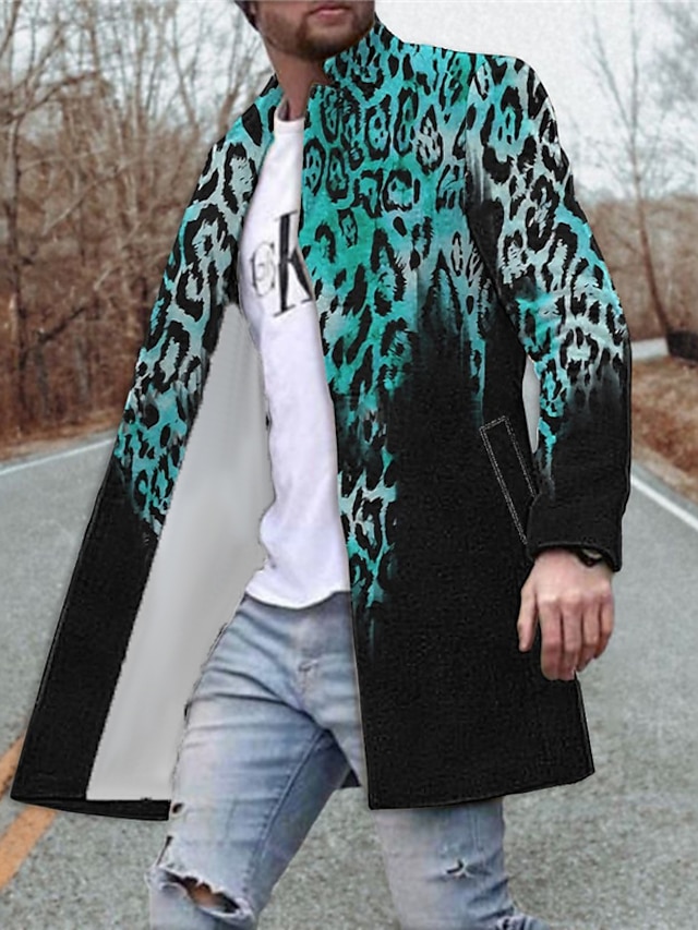  Herr Leopard Grafiska tryck Vinterkappa Rock Kappa Håller värmen Andningsfunktion Bekväm Mode Streetwear Affär Arbete Klä till Jobbet Utekväll Ficka Mönster Höst vinter Nedvikt Långärmad Gul Bl