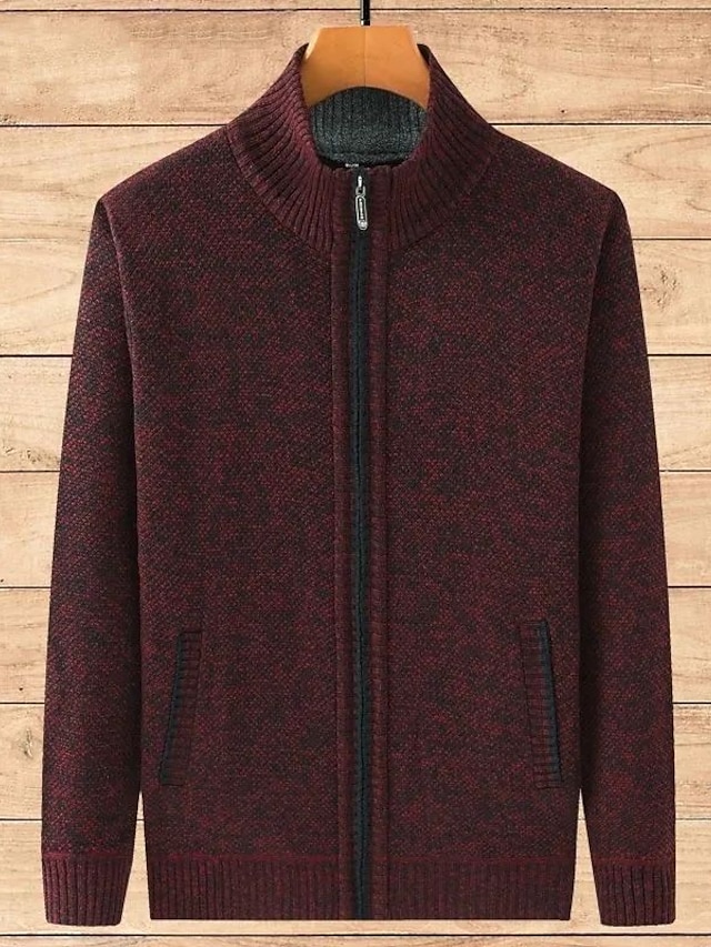  Men's Sweater Cardigan Knitwear Chunky Knit Cropped Solid / Plain Color Family Gathering To-Go Clothing Apparel Fall & Winter Wine Red Black M L XL