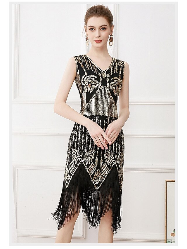 Women's 1920s Flapper Dress Great Gatsby Dress V Neck Sequin Beaded Long Fringe Roaring 20s Party Cocktail Dress Party Evening2