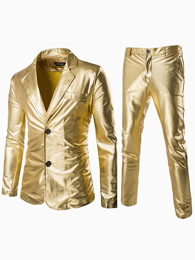  Black Silver Gold Men's Performance Party Suits 2 Piece Peak Solid Color Tailored Fit Single Breasted One-button 2024