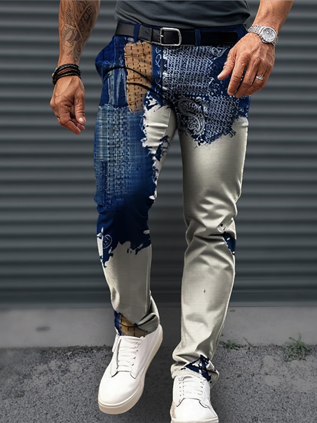  Bloc de couleur Entreprise Abstrait Homme Impression 3D pantalon de costume Pantalon Extérieur Usage quotidien Vêtement de rue Polyester bleu marine Bleu Marron S M L Taille médiale Élasticité