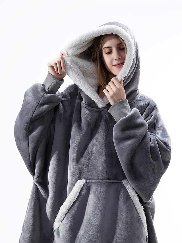  Women's Wearable Blanket Hoodie Blanket Pajama Loungewear Grid / Plaid Pure Color Warm Plush Casual Home Daily Bed Sherpa Warm Breathable Hoodie Long Sleeve Pocket Fall Winter Light Pink Black Red