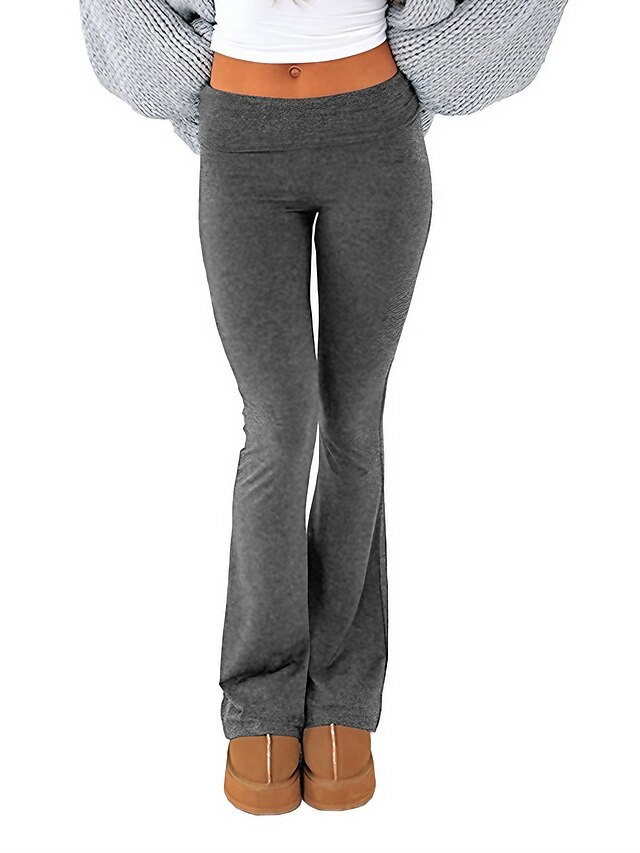 Women's Bell Bottom Pants Trousers Cozy Leggings Active Fashion Streetwear Full Length Low Waist Plain Breathability Soft Comfortable Micro-elastic Outdoor Street Daily Light Gray Dark-Gray Dark Pink 22