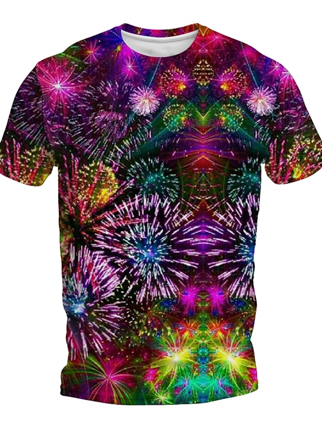  Men's Graphic Fireworks T shirt Short Sleeve T shirt 3D Print Crew Neck Shirt Daily Designer Retro Vintage Sports Outdoor Holiday Going out Blue Purple Green Spring & Summer Clothing Apparel S M L XL