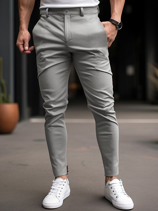  Herre Bukser kinesisk Chino bukser Lomme Plisseringer Vanlig Komfort Åndbart udendørs Daglig I-byen-tøj Bomuldsblanding Mode Afslappet Sort Hvid