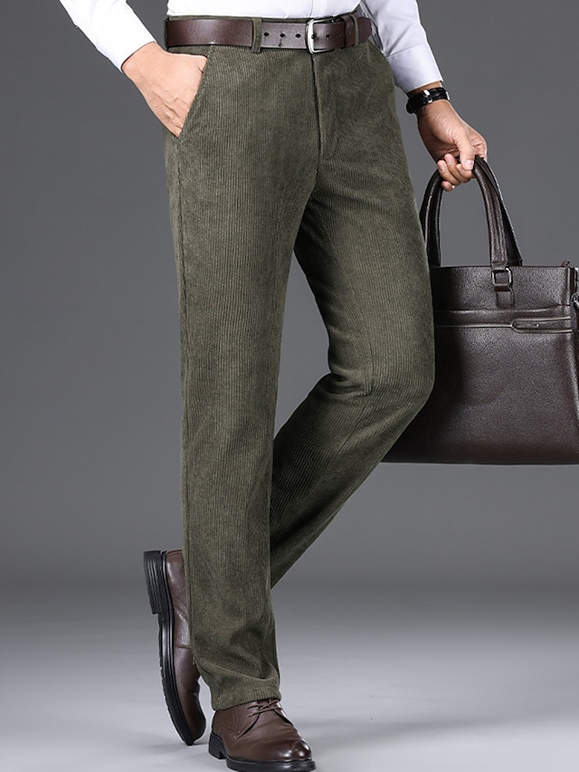  Herre Pæne bukser Fløjlsbukser Bukser Suit Bukser Lomme Vanlig Komfort Åndbart udendørs Daglig I-byen-tøj Mode Afslappet Mørk kaki Sort