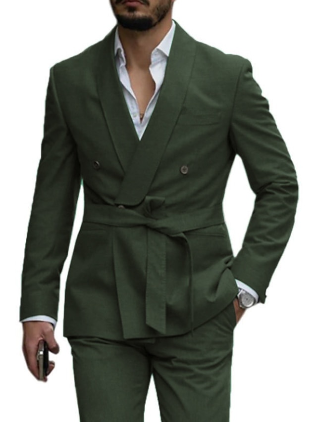  Dark Green Men's Wedding Prom Suits 2 Piece Plus Size Solid Colored Tailored Fit Single Breasted One-button 2024