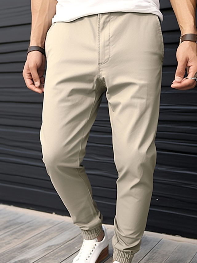 Men's Joggers Trousers Chinos Casual Pants Pocket Elastic Waist Plain