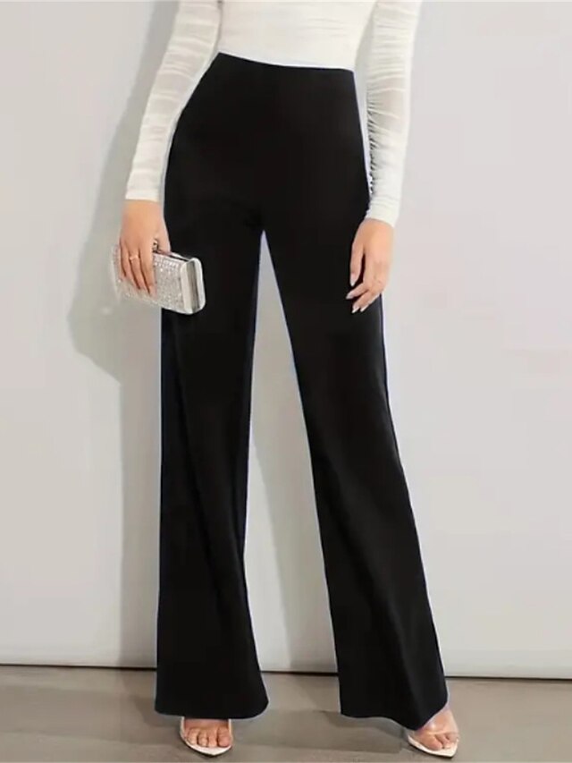 High Waist Plain Tie-Up Wide Leg Dress Pants