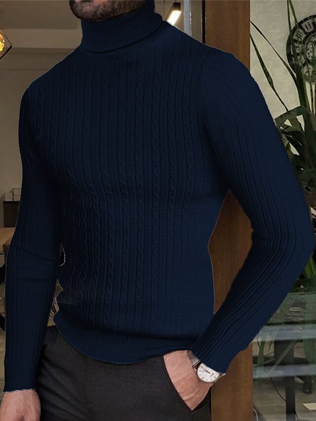  Herre rullekrave sweater Bluse Herre Turtle Neck Jumper bluse Rillet Kabel Strikke Strikket Vanlig Rullekrave Hold Varm Moderne Moderne Dagligdagstøj I-byen-tøj Tøj Efterår vinter Vin Sort M L XL