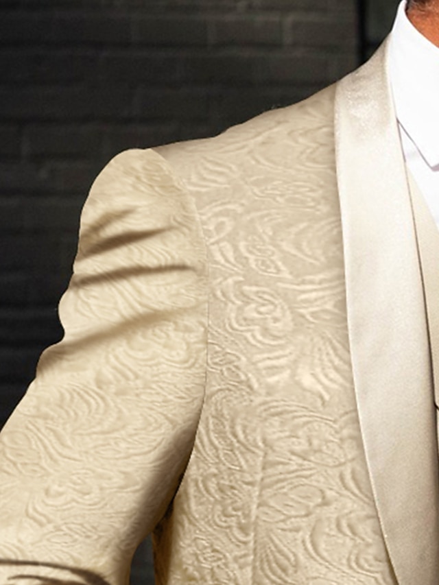 Men One Button Floral All Champagne Tuxedo – 3 Piece main image 0