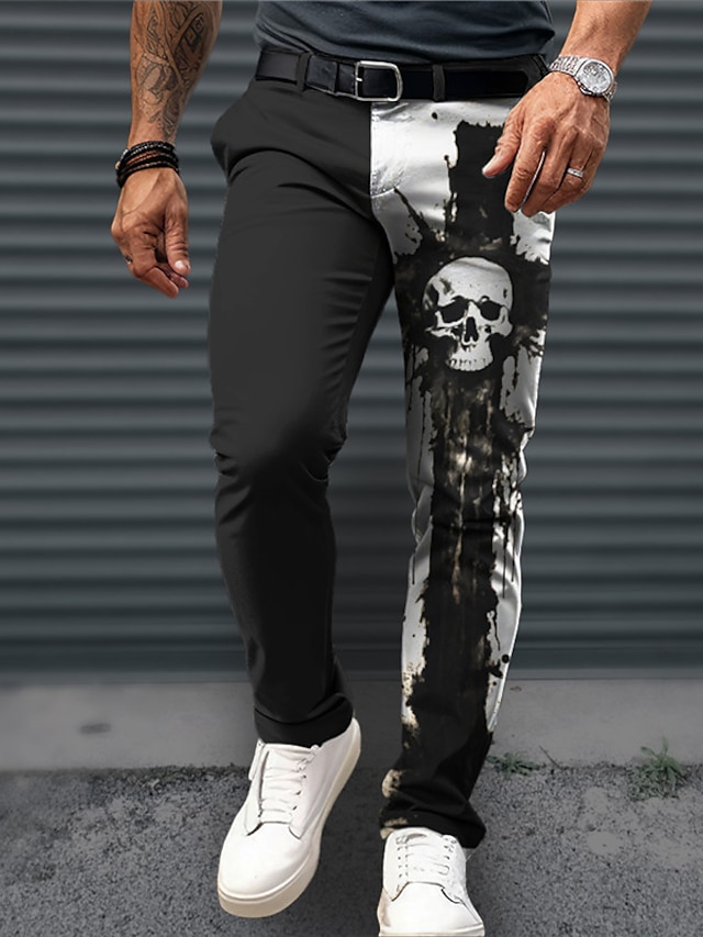  Teschi Punk Lavoro Per uomo Stampa 3D pantaloni della tuta Pantaloni Esterno Da tutti i giorni Abbigliamento di strada Poliestere Nero Bianco Blu marino S M L Vita normale Elasticità Pantaloni