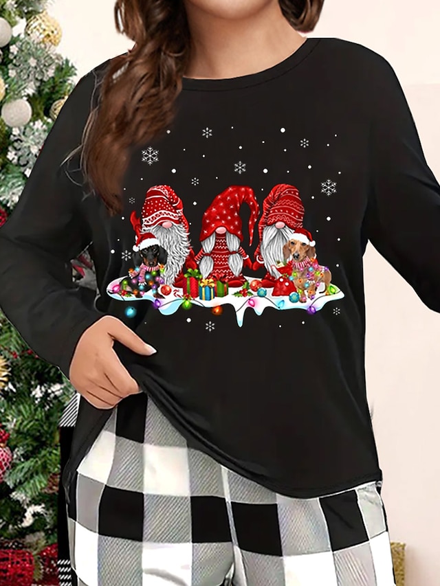 Women‘s Plus Size Christmas Pajamas Top Santa Claus Warm Comfort Soft ...