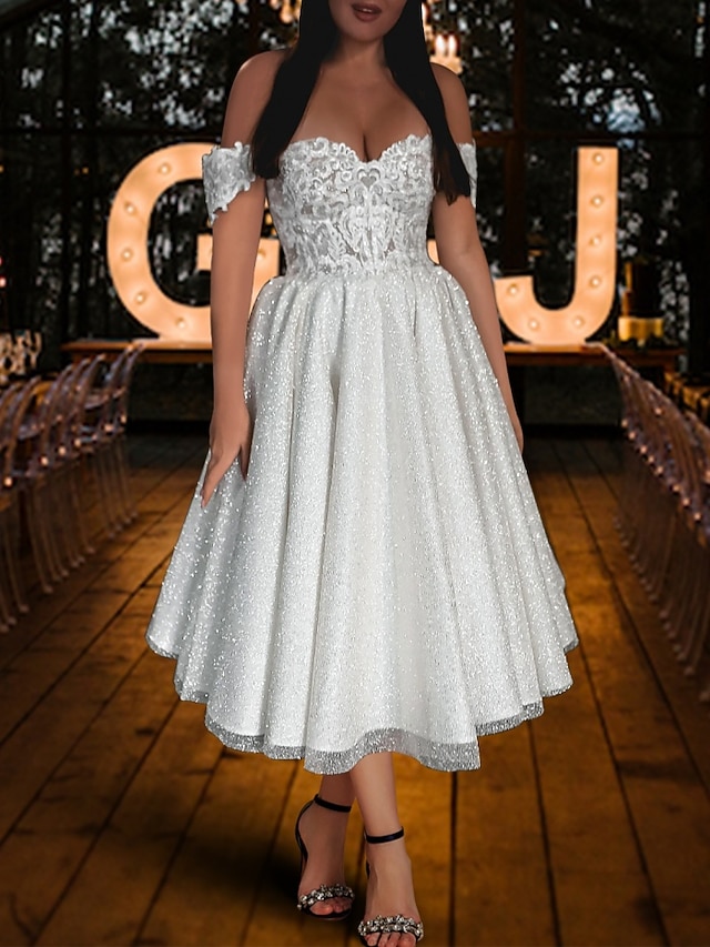 Glitter & Sparkle Wedding Dresses A-Line Sweetheart Sleeveless Tea ...