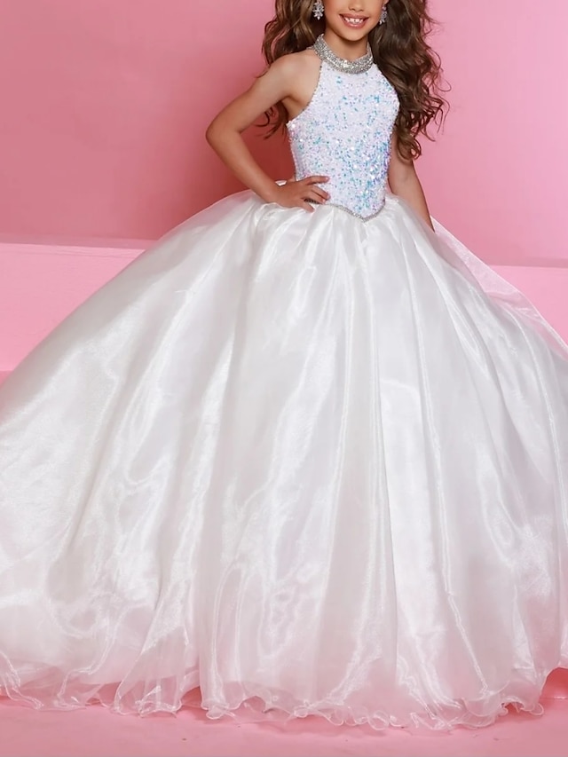  Prinzessin Pinsel Schleppe Blumenmädchenkleid Hochzeitsfeier Mädchen Süßes Ballkleid Organza mit Einheitliche Farbe Mini-Hochzeit Fit 3-16 Jahre