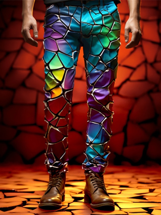  Bloc Culoare Plin de Culoare Sticlă Afacere Abstract Bărbați Imprimare 3D Costume Pantaloni În aer liber Purtare Zilnică Haine de strada Poliester Rosu Albastru Mov S M L Talie medie Elasticitate