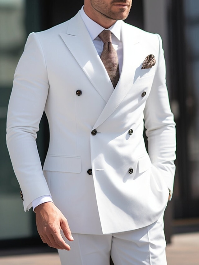  Białe męskie garnitury na studniówkę garnitury ślubne jednokolorowe 2-częściowe codzienne biznesowe plus rozmiar dwurzędowe z sześcioma guzikami 2024