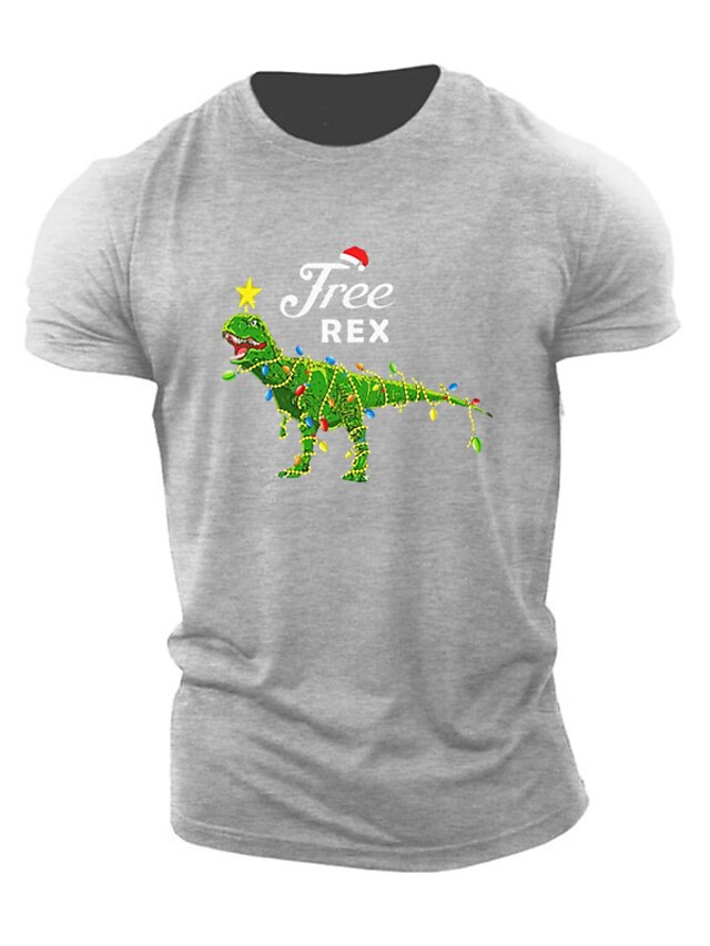  Weihnachten Herren Weihnachten Tier Grafik T-Shirt Dinosaurier Heather Grau Schwarz Rot T-Shirt Grafik Baumwolle Sport klassisch Kurzarm bequemes T-Shirt Sport Outdoor Urlaub Sommer Mode Designer