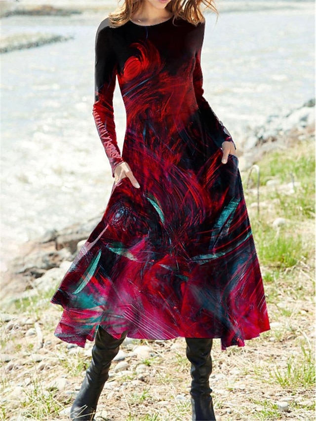 AUSELILY Winter Strickkleid Damen Langarm - Mit Taschen Rundhals