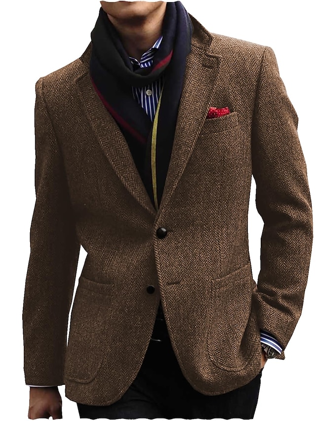  Homens Blazer de Tweed Retro Vintage Padrão Diagonal Blazer Preto Marron Azul Escuro Tamanhos Grandes Dois botões de peito simples