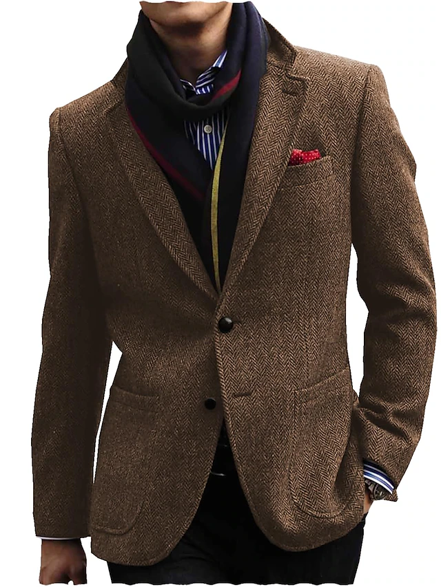 Men's Retro Vintage Tweed Blazer Herringbone Blazer Regular Plus Size ...