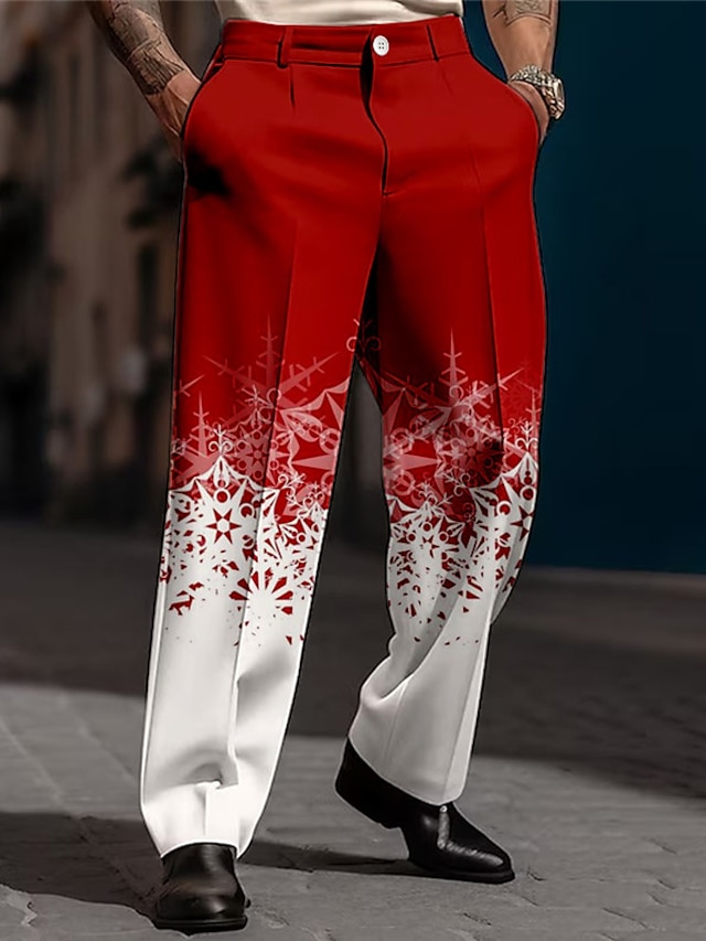  snowflake business casual menns 3d print bukser bukser utendørs street wear to work polyester svart og hvit vin gul s m l bukser med høy elastisitet