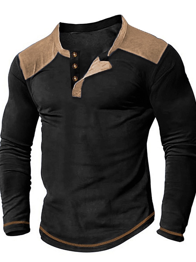  Per uomo maglietta Camicia Henley T-shirt Color Block Henley Strada Da mare Manica lunga Abbigliamento Di tendenza Originale Essenziale