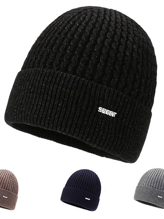 Men's Beanie Hat Winter Hats Beanies Knit Hat Black Dark Navy Fleece