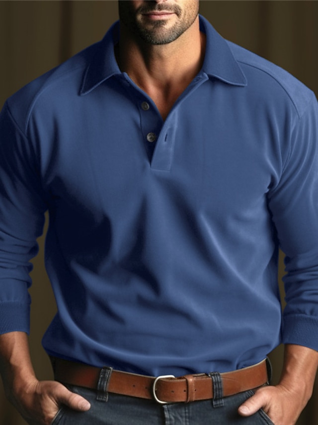  Herren Polos mit Knöpfen Poloshirt Casual Sport Kargen Langarm Modisch Basic Glatt Taste Frühling & Herbst Regular Fit Weiß Blau Khaki Dunkelgray Polos mit Knöpfen