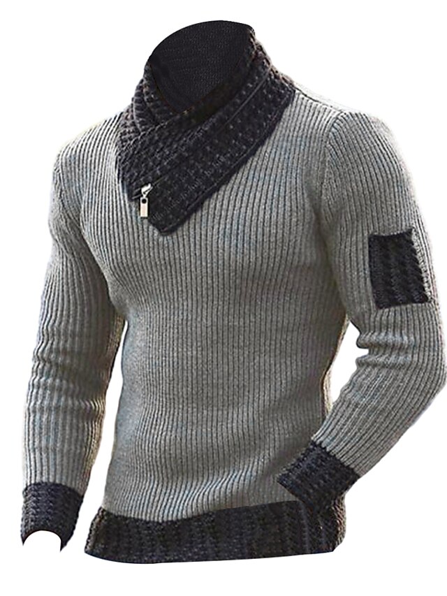 Men's Pullover Sweater Jumper Turtleneck Sweater Striped Sweater Ribbed Cable Knit Regular