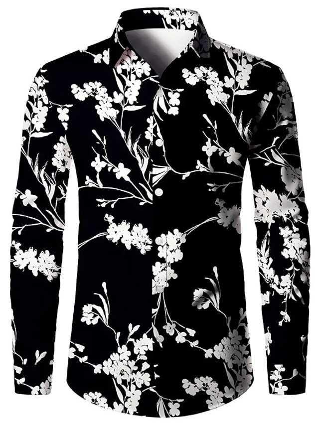  Homme Floral Chemise Chemise boutonnée manche longue Décontractées Usage quotidien Sortie Automne hiver Col rabattu Imprimer Bouton bas Noir Vert