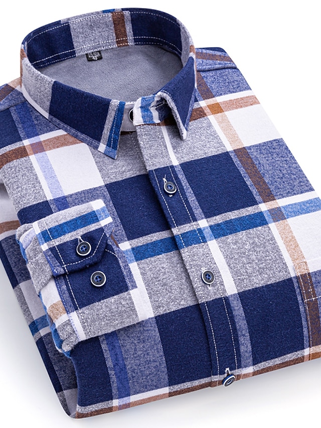  Men's Shacket Light Blue Navy blue+white Yellow Long Sleeve Plaid / Striped / Chevron / Round Classic Collar Fall / Winter Vacation Corporate Clothing Clothing Apparel Oversize