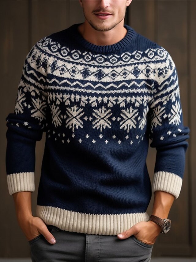  brutto maglione di natale maglioni stampati da uomo stampa di fiocchi di neve maglia pullover maglione maglieria capodanno maglione all'aperto quotidiano vacanza manica lunga girocollo blu navy blu